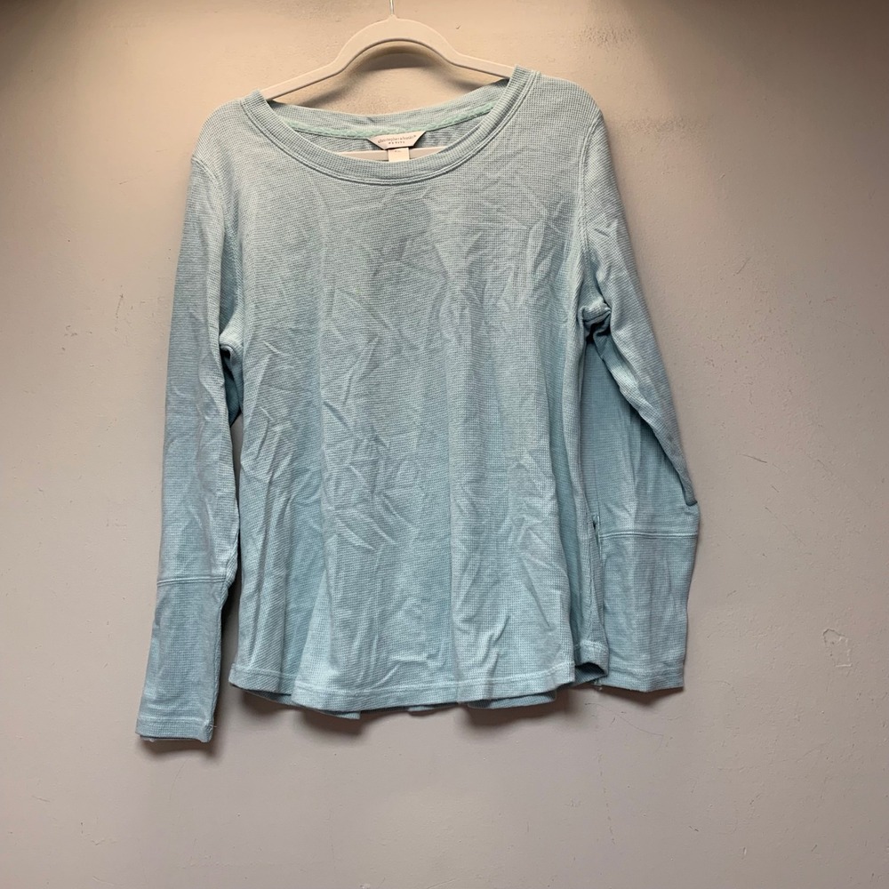 Christopher & Banks Waffle Knit Top Womens XL Blue Excellent Button Cuff 15372